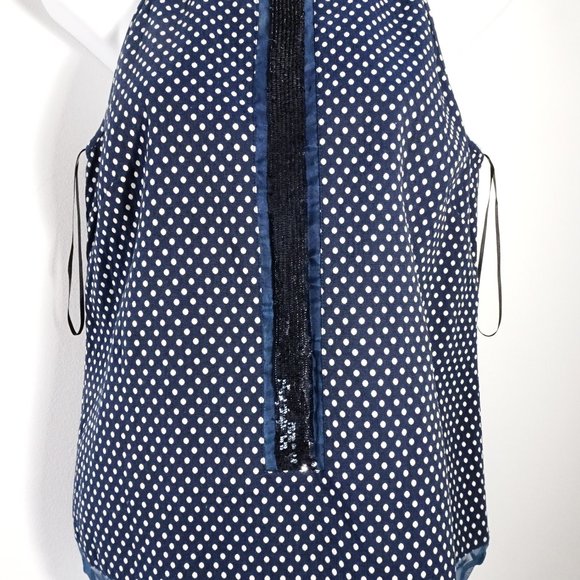 Sachin & Babi Blue White Polka Dot Net Sequin Zipper Back Tank Top XS - Picture 2 of 15